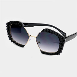 Crystal Embellished Detail Pentagon Sunglasses