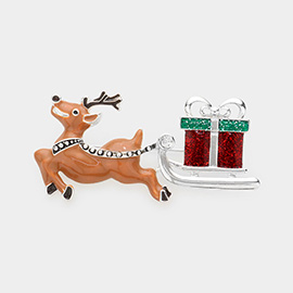 Enamel Rudolph Glitter Christmas Gift Pin Brooch