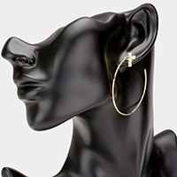 Rhinestone Embellished Cross Brass Metal Hoop Earrings