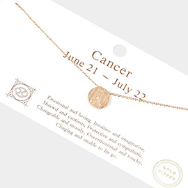 Cancer Gold Dipped CZ Zodiac Sign Metal Disc Pendant Necklace