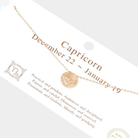 Capricorn Gold Dipped CZ Zodiac Sign Metal Disc Pendant Necklace