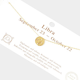 Libra Gold Dipped CZ Zodiac Sign Metal Disc Pendant Necklace