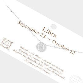 Libra White Gold Dipped CZ Zodiac Sign Metal Disc Pendant Necklace