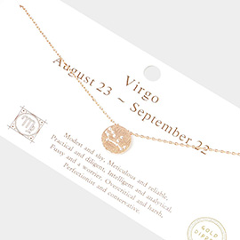 Virgo Gold Dipped CZ Zodiac Sign Metal Disc Pendant Necklace