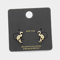 Gold Dipped Metal Flamingo Stud Earrings