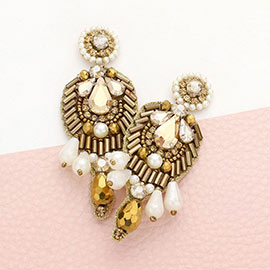 Boho Pearl Stone Embellished Dangle Earrings