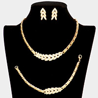 3PCS - Rhinestone Embellished Chevron Necklace Jewelry Set