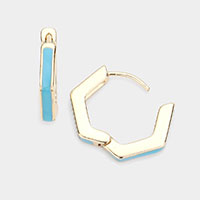 Enamel Open Metal Hexagon Huggie Earrings