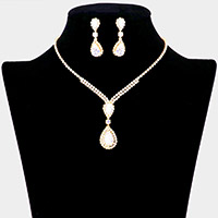 CZ Double Teardrop Stone Accented Necklace