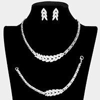 3PCS - Rhinestone Embellished Chevron Necklace Jewelry Set