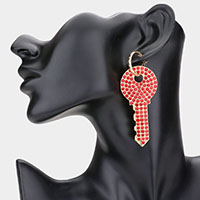 Rhinestone Pave Key Earrings