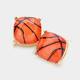 Basketball Printed Square Stud Earrings