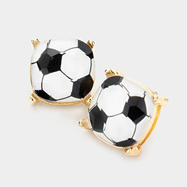 Soccer Ball Printed Square Stud Earrings