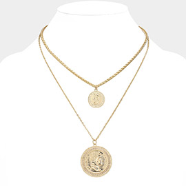 Metal Coin Pendant Double Layered Necklace