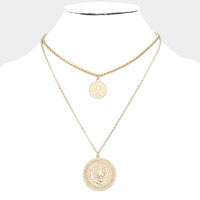 Metal Coin Pendant Double Layered Necklace