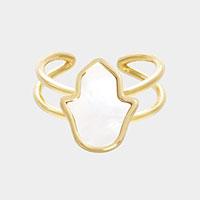Gold Dipped Mother of Pearl Hamsa Hand Ring