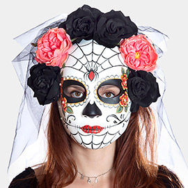 Flower Embellished Day Of the Dead Halloween Mask