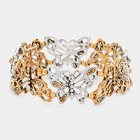 Stone Embellished Metal Butterfly Stretch Bracelet