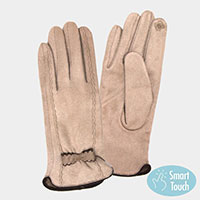 Stitches Bow Accented Soft Faux Suede Smart Gloves