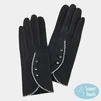 Stitches Triple Button Accented Soft Faux Suede Smart Gloves