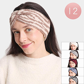 12PCS - Zebra Patterned Knot Knit Eafmuff Headbands