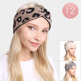12PCS - Leopard Patterned Knot Knit Eafmuff Headbands