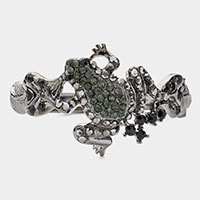 Rhinestone Embellished Metal Frog Hinged Evening Bracelet