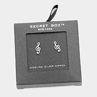 Secret Box _ Sterling Silver Dipped Metal Treble Clef Stud Earrings