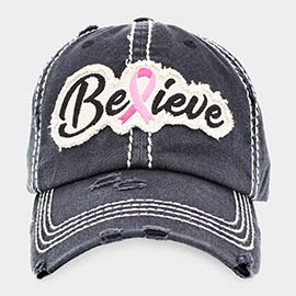 Believe Message Pink Ribbon Accented Vintage Baseball Cap