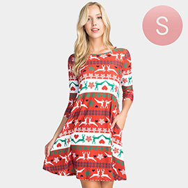 Fair Isle Reindeer Patterned A-Line Dress