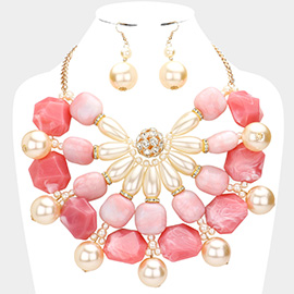 Pearl Marbled Stone Cluster Statement Necklace