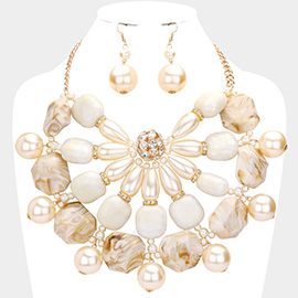 Pearl Marbled Stone Cluster Statement Necklace