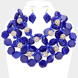 Stone Ball Marbled Bead Cluster Necklace
