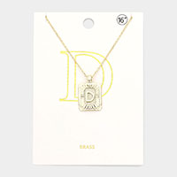 -D- Brass Metal Rectangle Monogram Pendant Necklace