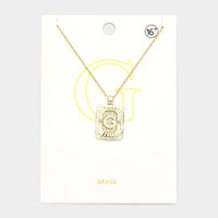 -G- Brass Metal Rectangle Monogram Pendant Necklace