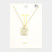 -I- Brass Metal Rectangle Monogram Pendant Necklace