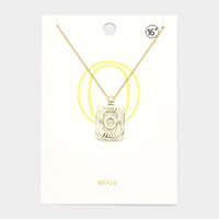 -O- Brass Metal Rectangle Monogram Pendant Necklace