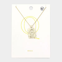 -Q- Brass Metal Rectangle Monogram Pendant Necklace