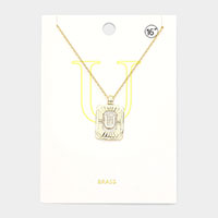 -U- Brass Metal Rectangle Monogram Pendant Necklace