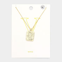-V- Brass Metal Rectangle Monogram Pendant Necklace