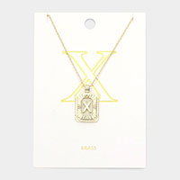 -X- Brass Metal Rectangle Monogram Pendant Necklace