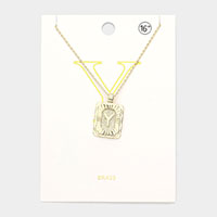 -Y- Brass Metal Rectangle Monogram Pendant Necklace