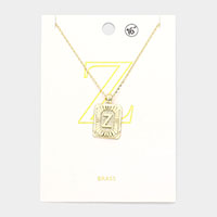 -Z- Brass Metal Rectangle Monogram Pendant Necklace