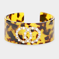 Pearl Rhinestone Embellished Celluloid Acetate Tortoise Cuff Bracelet