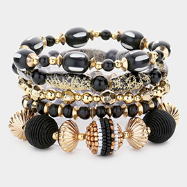 5PCS - Wood Multi Beaded Stretch Bracelets