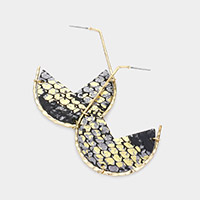 Snake Skin Patterned Faux Leather Accented Geometric Earrings