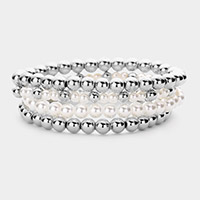 4PCS -  Pearl Metal Ball Stretch Bracelets