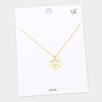 Cut Out Honey Bee Accented Brass Metal Disc Pendant Necklace