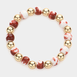 Colored Bead Accented Metal Ball Stretch Bracelet