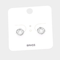 Stone Embellished Brass Metal Smile Stud Earrings